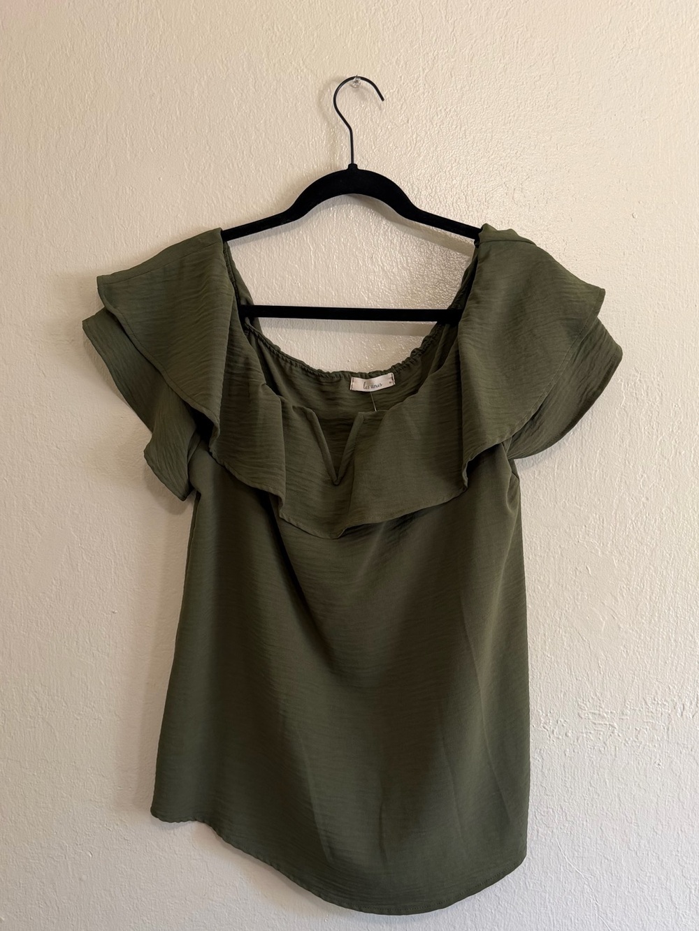 Vici Olive Green Ruffle Off-Shoulder Blouse